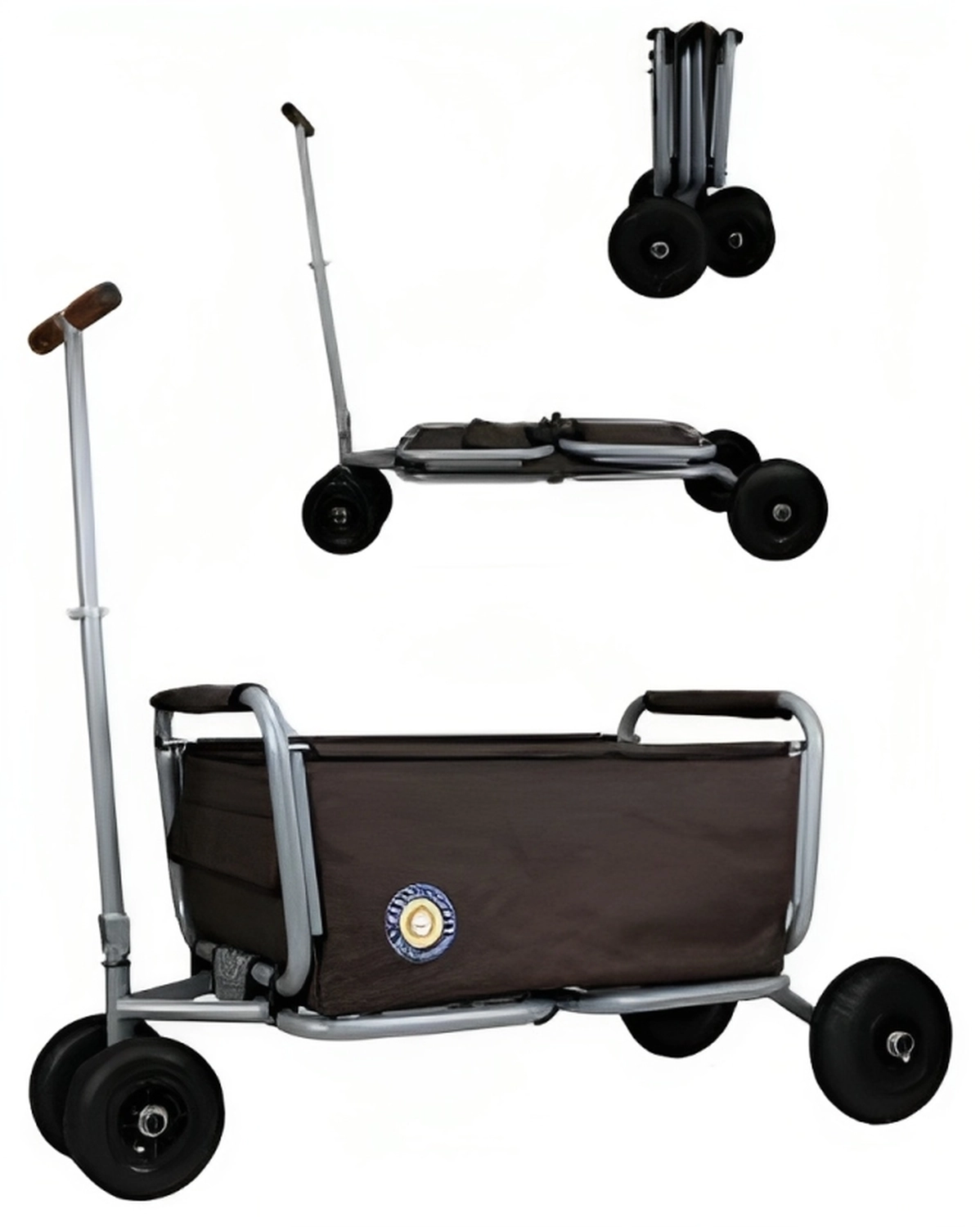 Faltbarer Bollerwagen mit Holzgriff und Stoffkorb