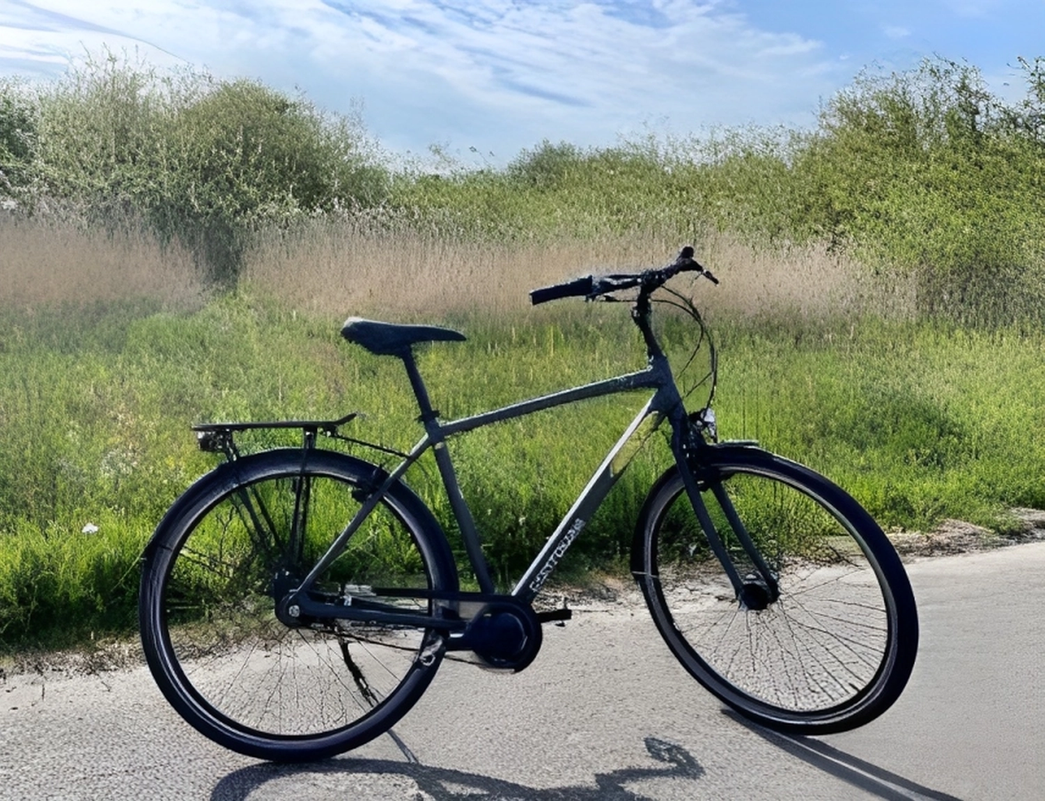 Herren-Trekkingrad am Wegesrand vor Schilf